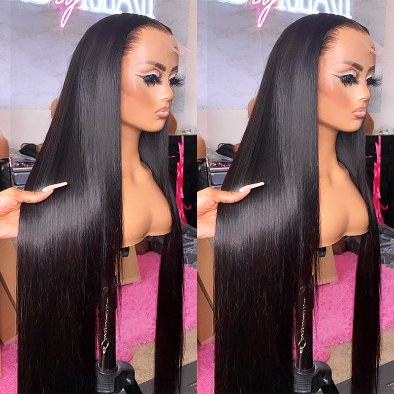 thick straight wigs for voluminous styles -Straight 360 Lace Frontal Wig Natural Color Pre-Plucked With Baby Hair