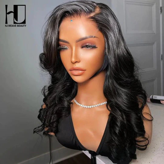 curly wigs for natural-looking texture -HJ WEAVE BEAUTY 5x5 HD Lace Closure Body Wave Wig Virgin Hair 180% Density