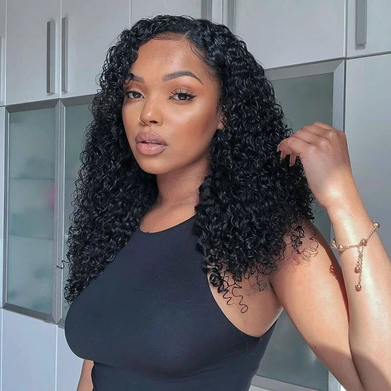 trendy medium-length wigs for everyday styling -V Part Wig Brazilian Curly Deep Wave 20inch No Glue Upgrade 250% density