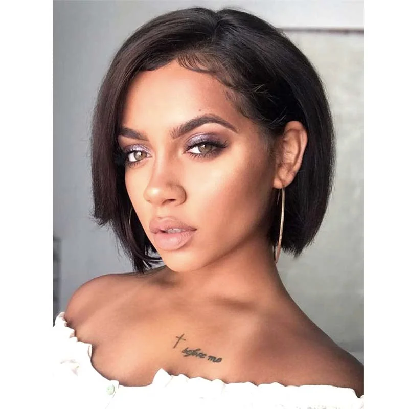 stylish braided wigs for versatile looks -Brazilian Hair Pixie Cut Wig Bob 13x4 Lace for Black Women