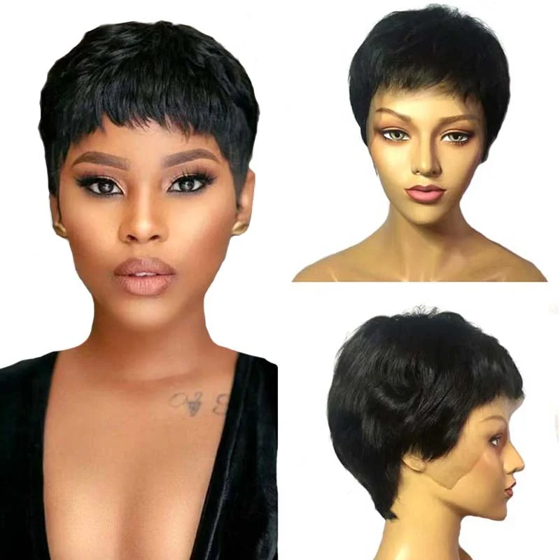 natural-looking lace front wigs for seamless style -Brazilian Hair Pixie Cut Wig straight 13x6 Lace for Black Women