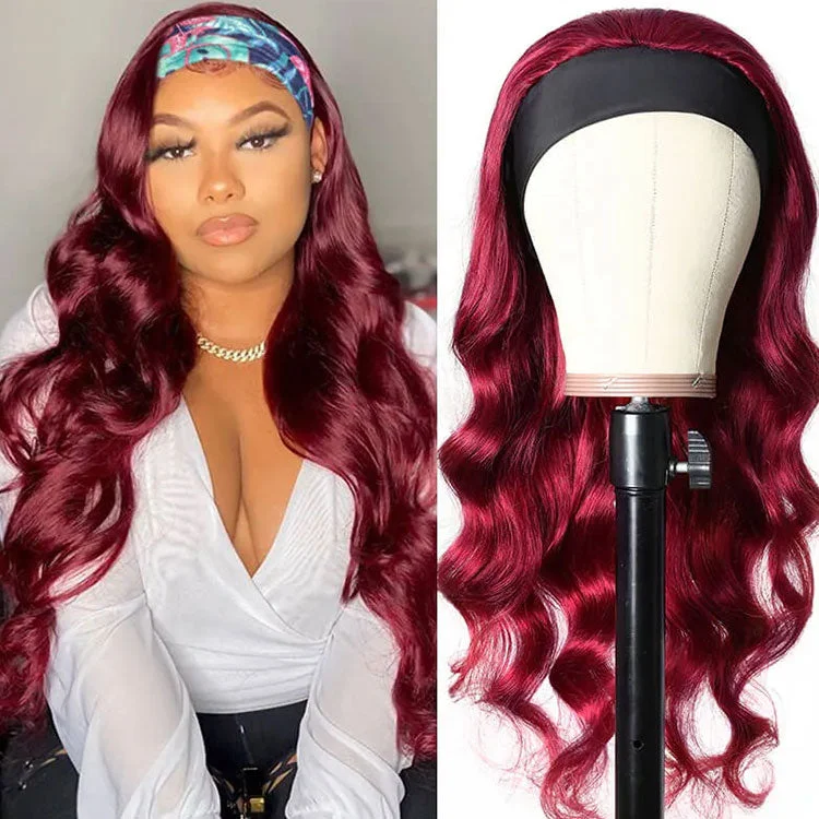 affordable wigs with free shipping -Burgundy Colored Headband Wig 180% Density