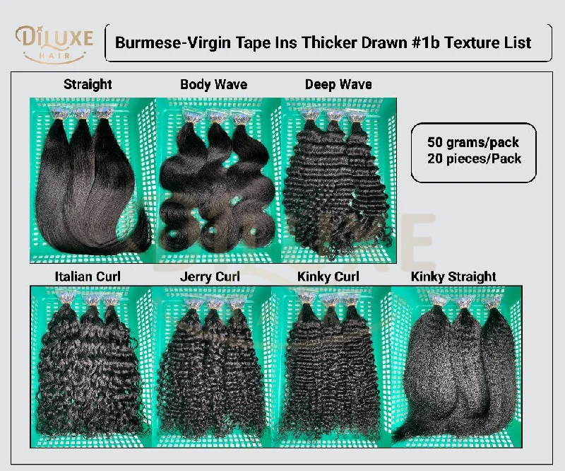 natural-looking lace front wigs for seamless style -BV Tape-in Thicker Drawn #1B 50g