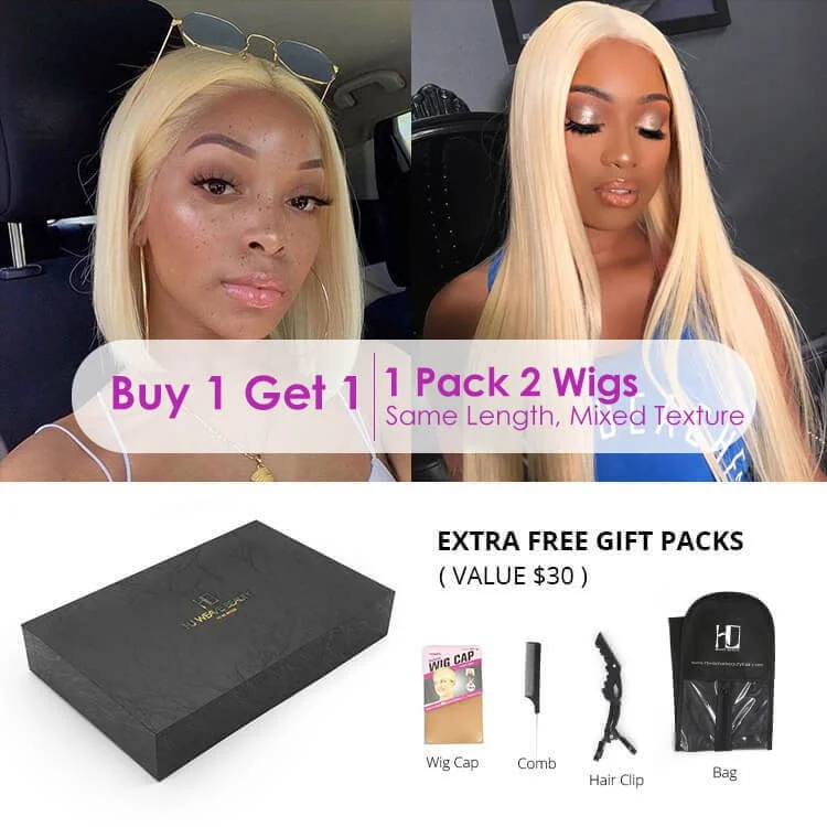 braided wigs for protective hairstyles -Buy 1 Get 1 Free | 13x6 Lace Wigs Blonde Straight+ Blonde 12" Straight Bob Wig