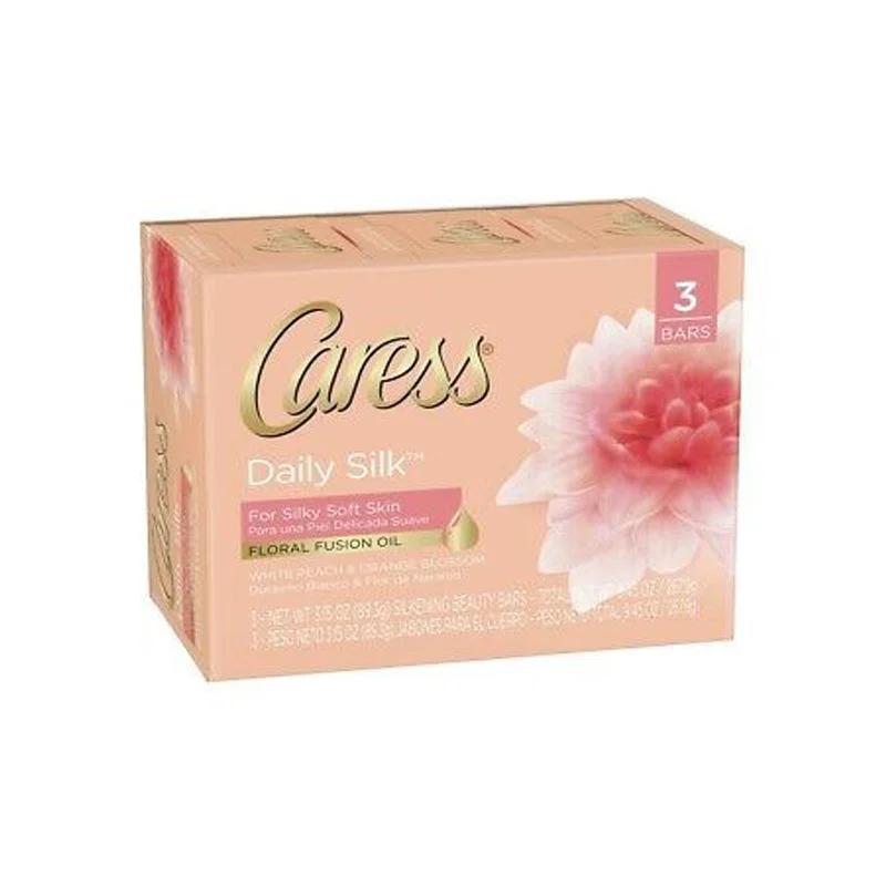 Caress Beauty Bar Soap For Noticeably Silky Soft Skin Daily Silk Extract and Floral Oil Essence 3.15 oz 3 Bars