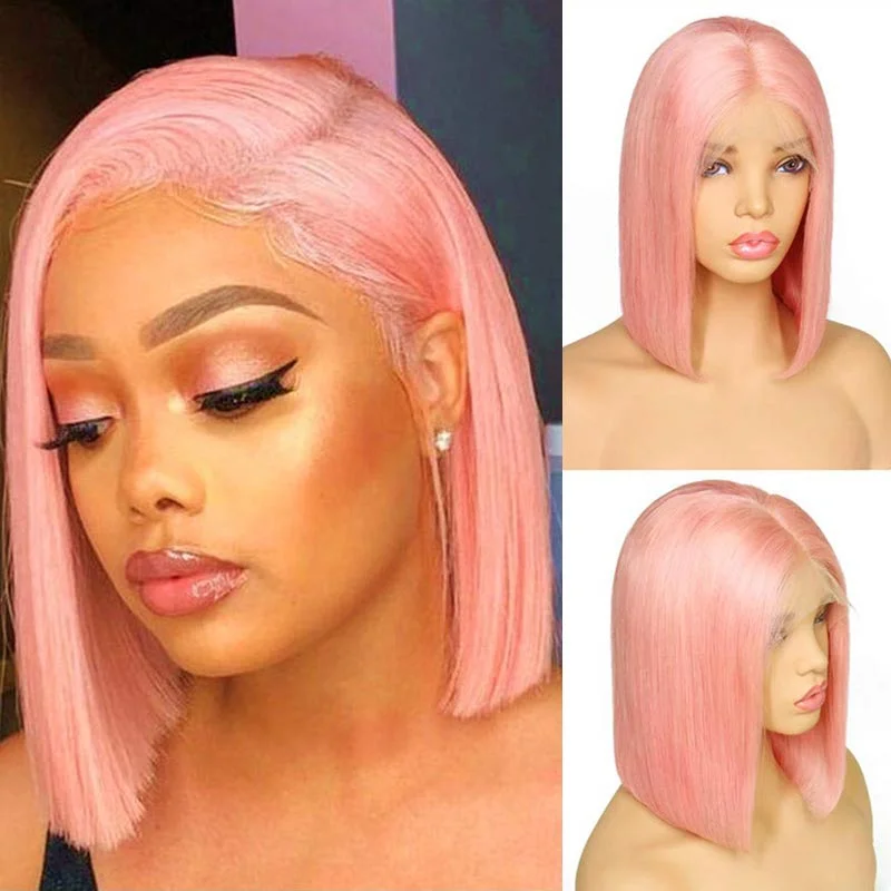 elegant wigs for upscale events and occasions -Ginger/Klein Blue/99J Burgundy/Pink Lace Frontal Wig Long Short Bob Straight Hair Wig