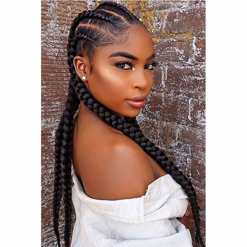 voluminous straight wigs for full coverage -36inch Long Black cornrow braided Lace frontal wig for Black Women