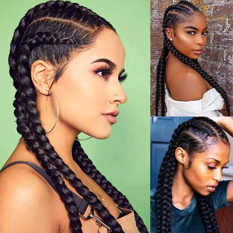 premium wigs for a luxury fashion statement -36 inches cornrow braided wig Lace Frontal with Baby Hair for Black Women