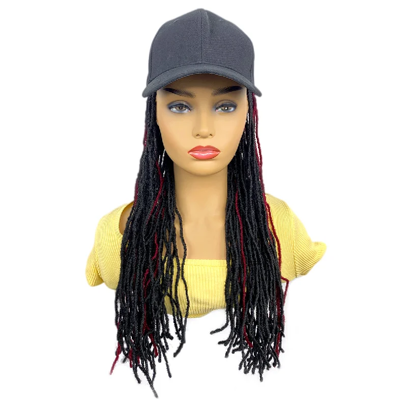 wigs for natural curls and effortless styling -20inch Long Black Baseball Cap With Micro Dreadlock Braids Hat Wigs for Black Women (#P1BBUG)