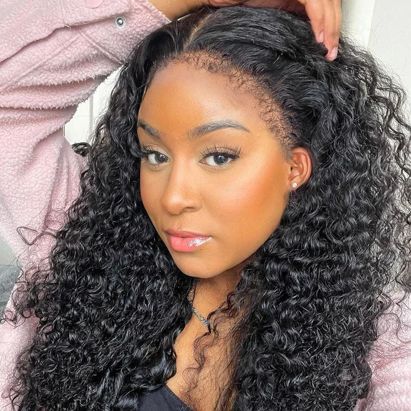 synthetic wigs with realistic hair texture -5x7 Lace Closure Wig 13x4 lace frontal Natural Hairline deep curly wig 200% density