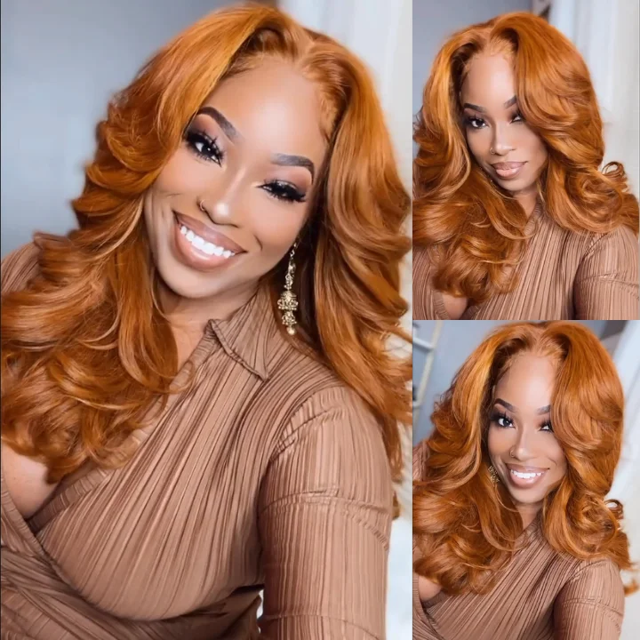 heat-resistant wigs for styling flexibility -Ginger Brown Loose Wave 13*4 Lace Front Wigs Undetectable Lace Color Wig Flash Sale