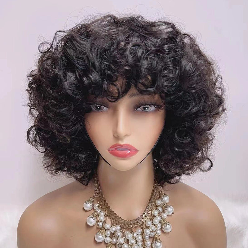 voluminous wigs for women with short hair -Glueless 3 Color Styled Bouncy Curls 99j/Highlight Brown Bob Wig