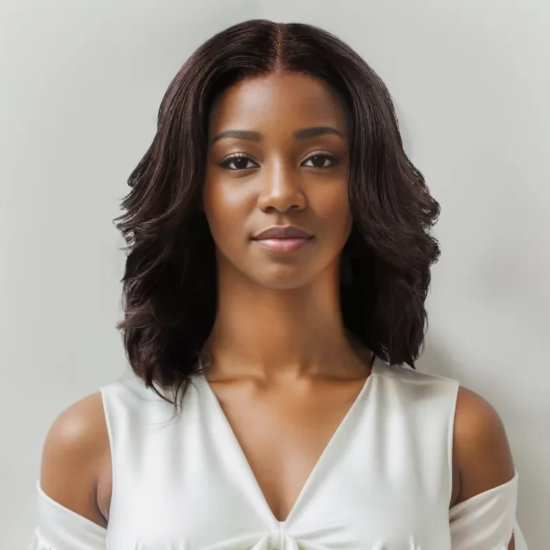 short textured wigs for a fresh appearance -9x6 Glueless Natural Black Short Layered Handcraft Bob Wavy Wig