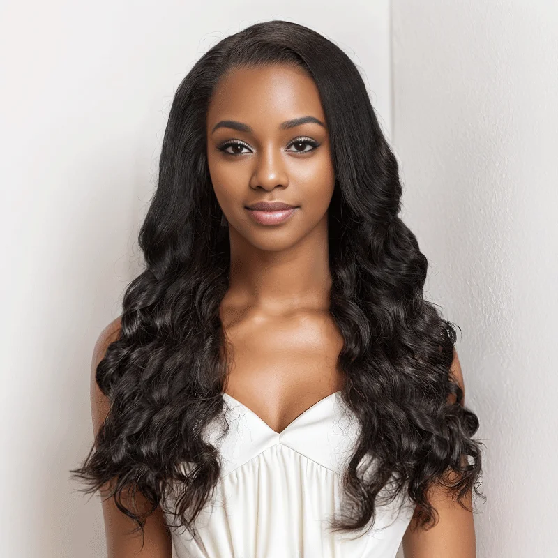 heat-friendly synthetic wigs for styling tools -9x6 Glueless C Part Pre-bleached Body Wave 3s Wear Wig