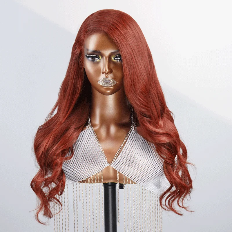 long straight wigs for elegant finish -13x4 Glueless Reddish Brown Color Body Wave Wig