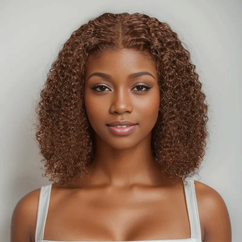 high-quality lace front wigs for natural blend -9x6 Glueless New Style Chocolate Brown Bob Curly Wig