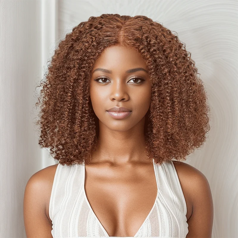 full coverage lace front wigs for natural look -9x6 Glueless Chocolate Brown Bob Kinky Curly Wig