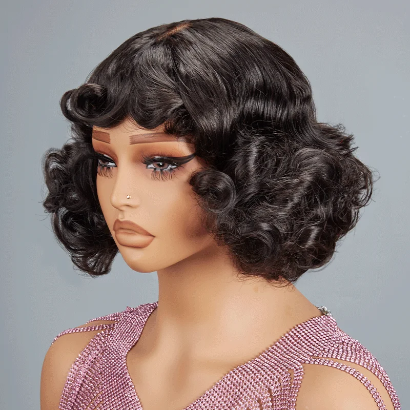 realistic human hair wigs for all-day wear -Glueless Fake Scalp Bob Wig Rose Curly 3s Wear Go