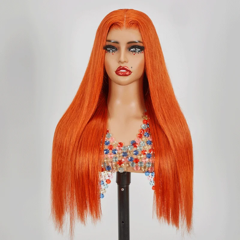 full lace wigs for natural hair texture -9x6 Glueless Eye Catching Ginger Color Straight Wig