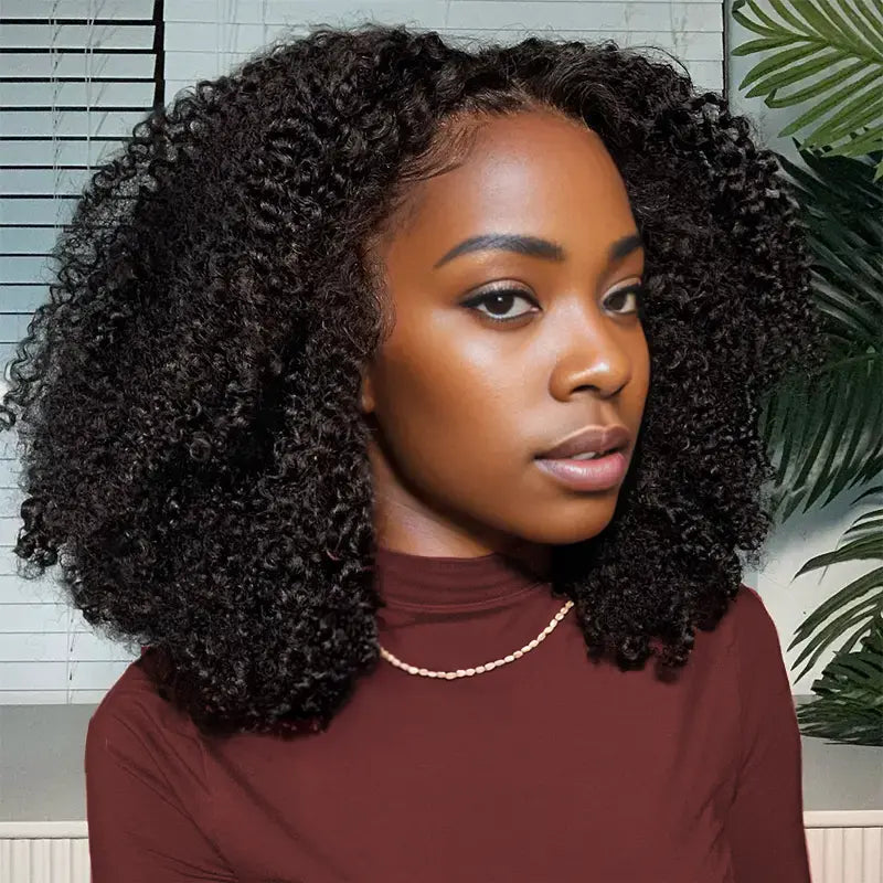 lace front wigs for natural hair texture -9x6 Glueless Layered C Part Short Cut Kinky Curly Bob Wig