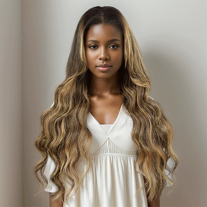 trendy lace front wigs for modern style -9x6 Glueless Ombre Highlight Bleached Knots Body Wave Wig