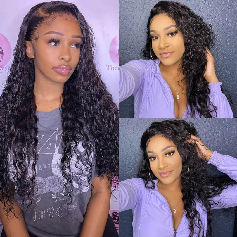 high-quality braided wigs for protective styles -Front Water Wave Wig 13x4 Transparent Lace Front Natural Looking Wig For Black Women