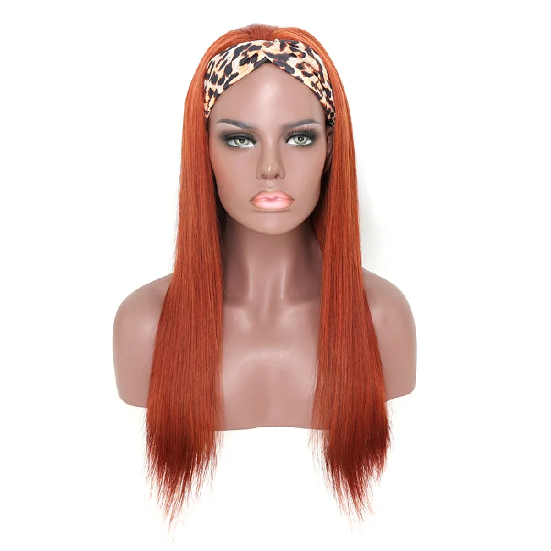 lace front wigs for a natural hairline -Headband Wig #33 Ginger Color Straight 180% Density