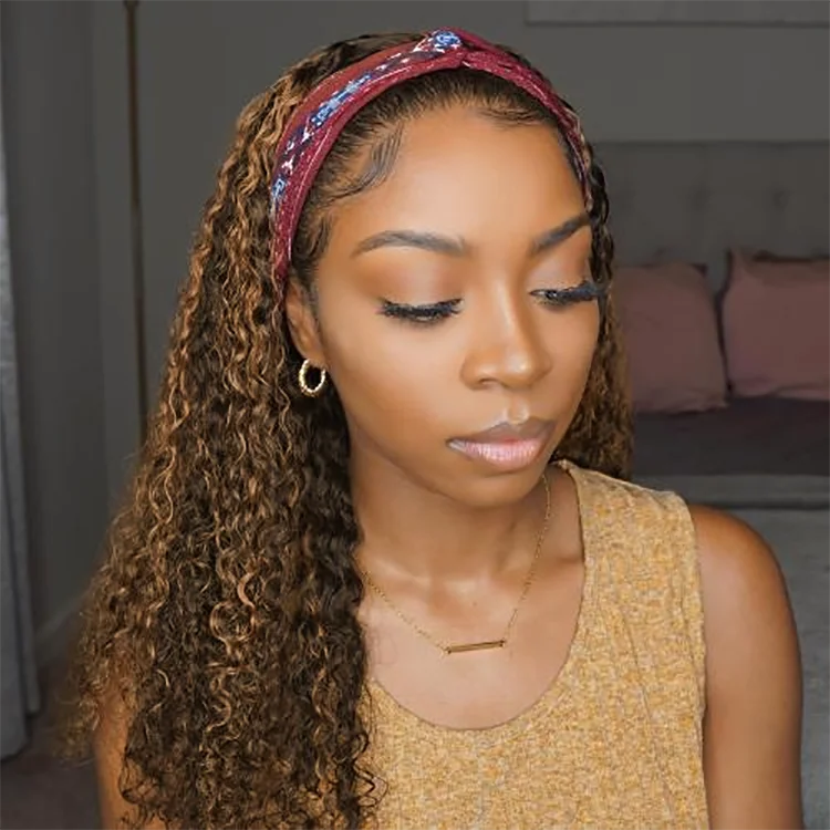 best wigs for covering bald spots -Highlight #4/27 Curly Headband Wig 180% Density