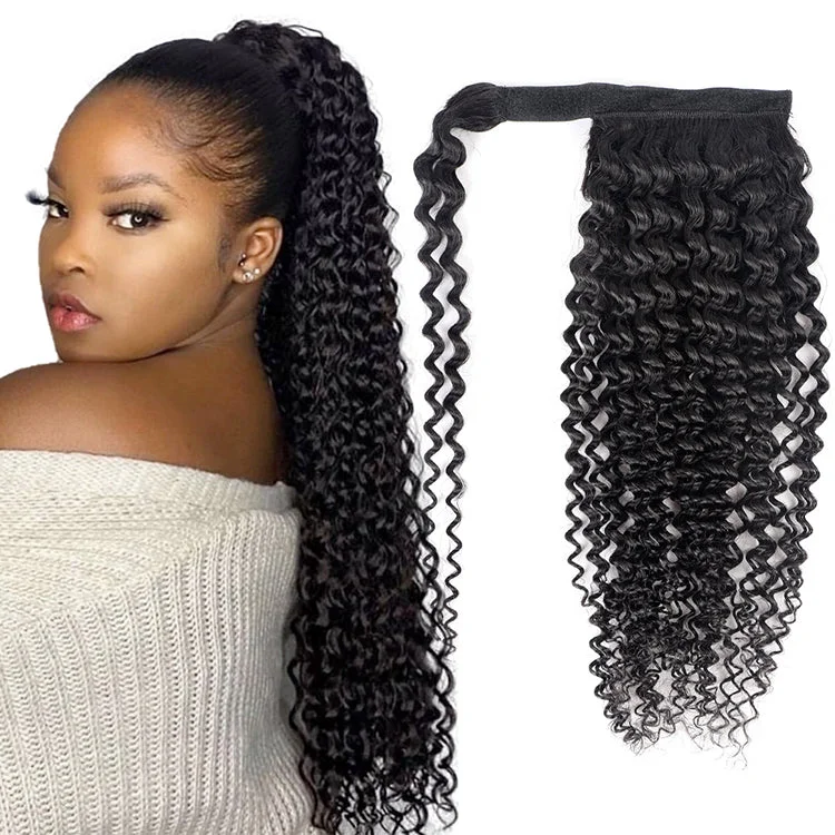 premium lace wigs for flawless styling -HJ Weave Beauty Virgin Hair Deep Wave Wrap Around Ponytail 100 grams (1 bundle)