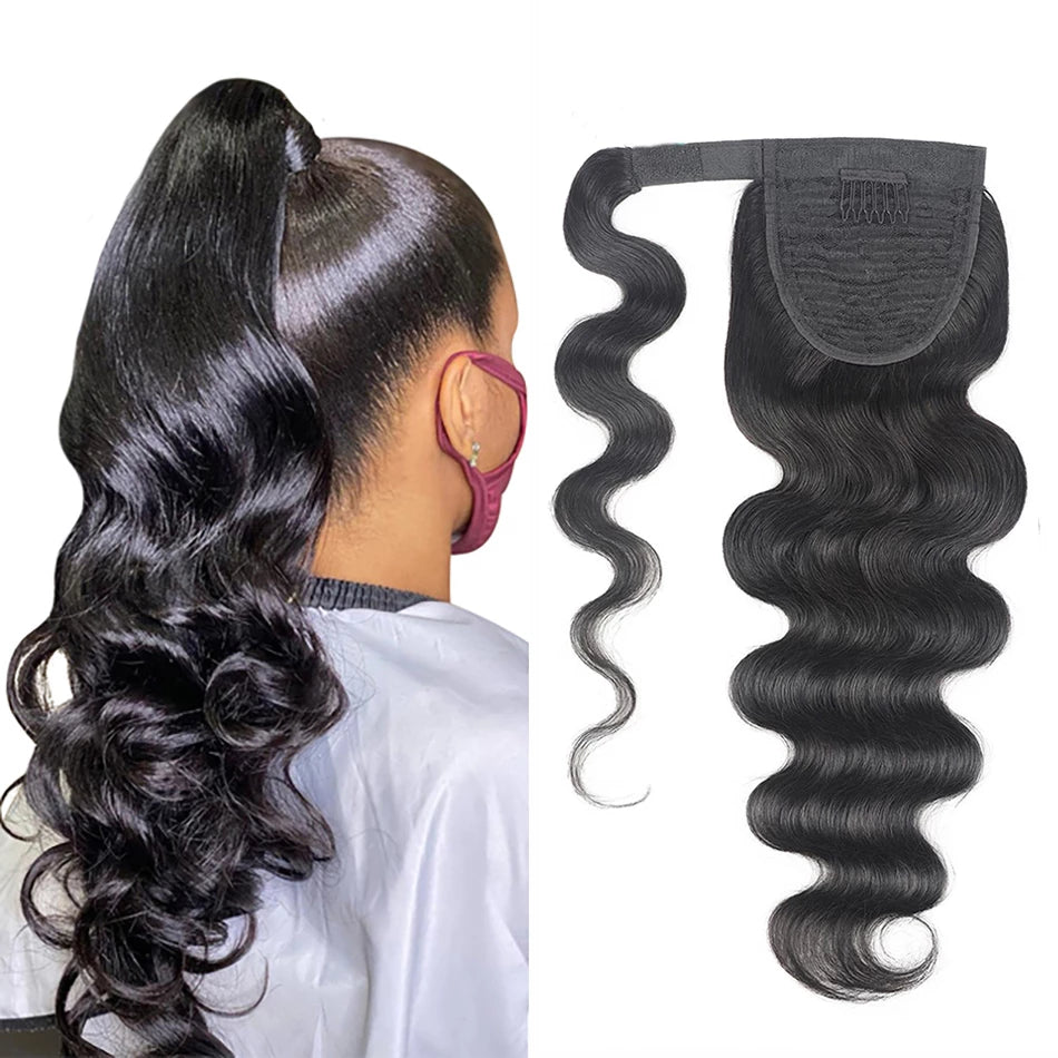 high-quality human hair wigs for natural shine -HJ Weave Beauty Virgin Hair Body Wave Wrap Around Ponytail 100 grams (1 bundle)