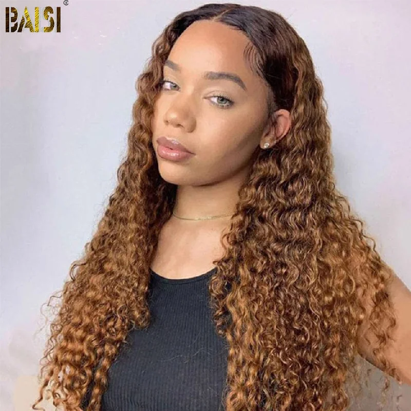 natural looking wigs for a flawless finish -BAISI Deep Wave Wig Color 30# With Dark Roots Pre Plucked