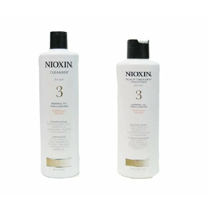 keratin mask for frizz-free curls-Nioxin System 3 Cleanser & Scalp Therapy Conditioner Treated Hair Set Duo 10 oz