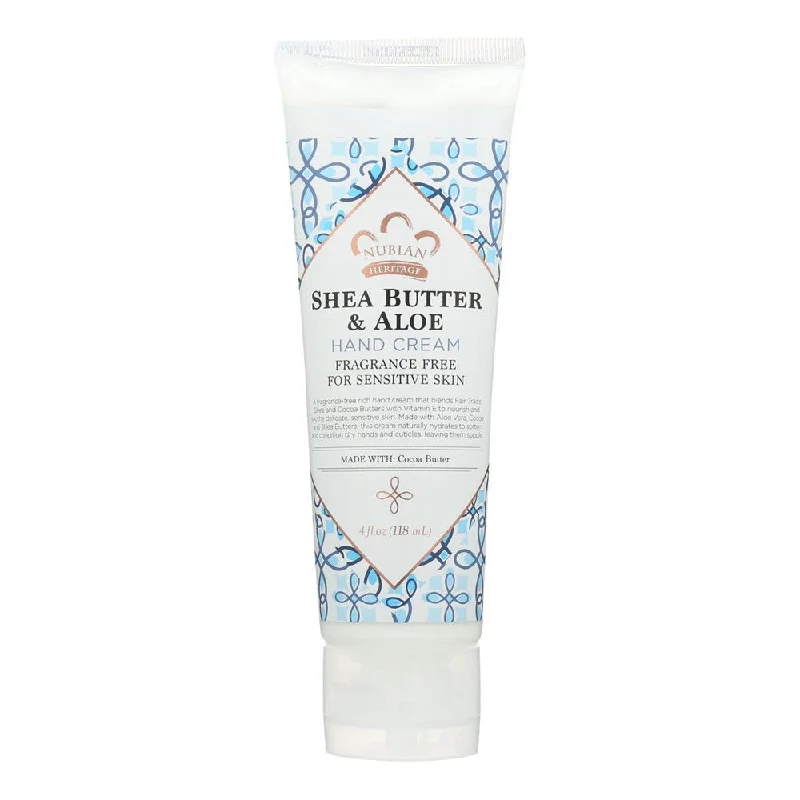 Nubian Shea Butter & Aloe Hand Cream Fragrance Free 4 oz