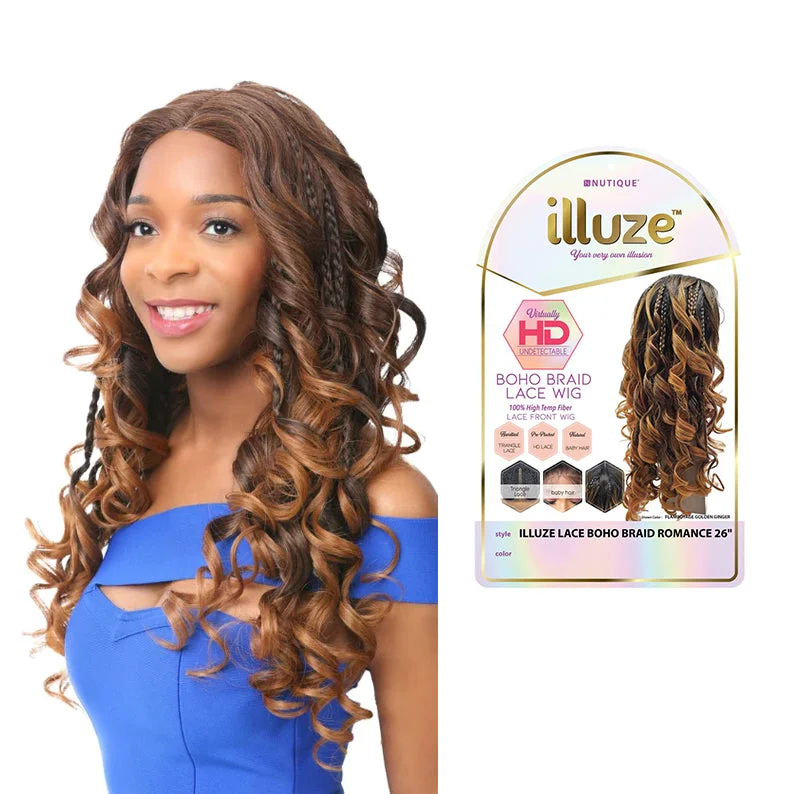 sleek black wigs for professional look -NUTIQUE Illuze Boho Braid Lace Front Wig - Romance 26"