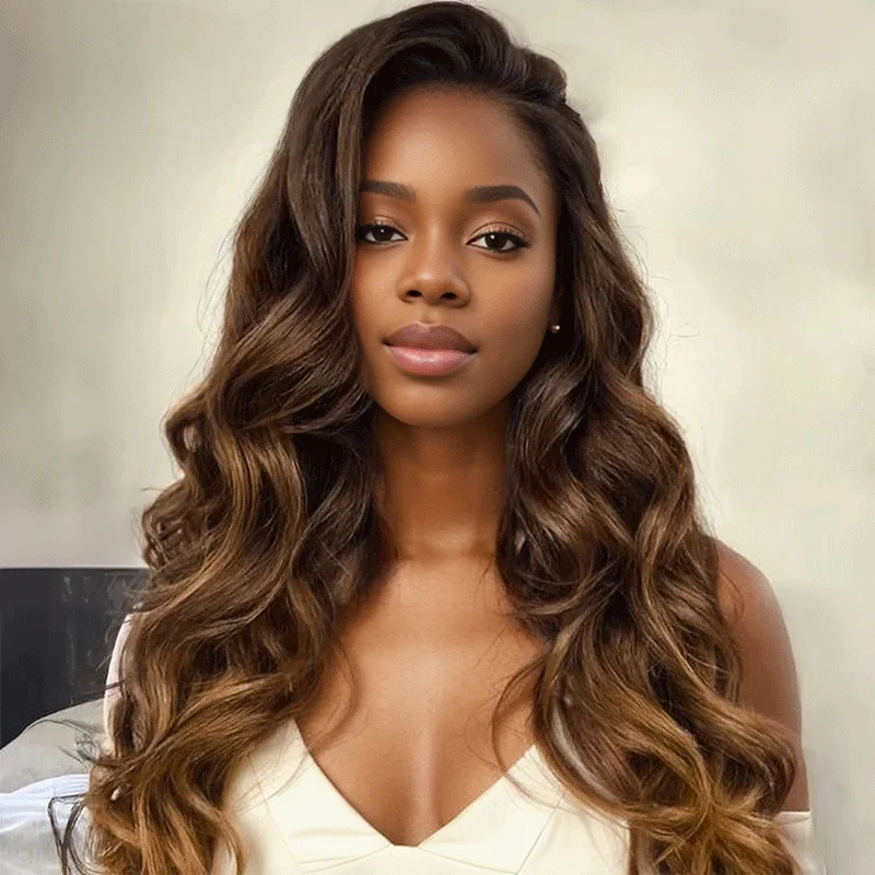 heat-resistant wigs for styling flexibility -9x6 Glueless Ombre Brown Preplucked Loose Body Wave Wig