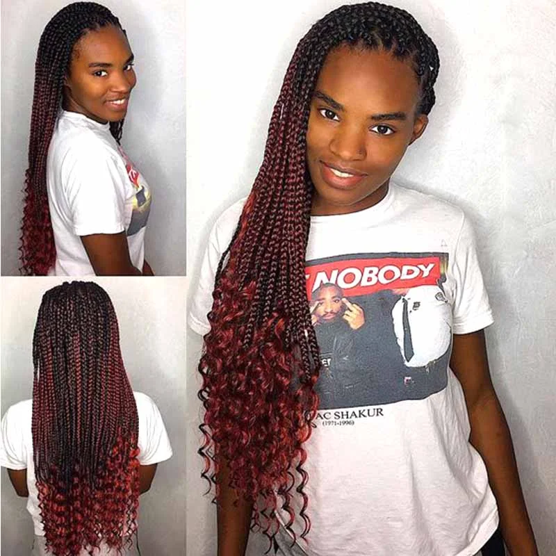 stylish curly wigs for elegant looks -Long Ombre Red Box Braid Lace Frontal Wig For African American