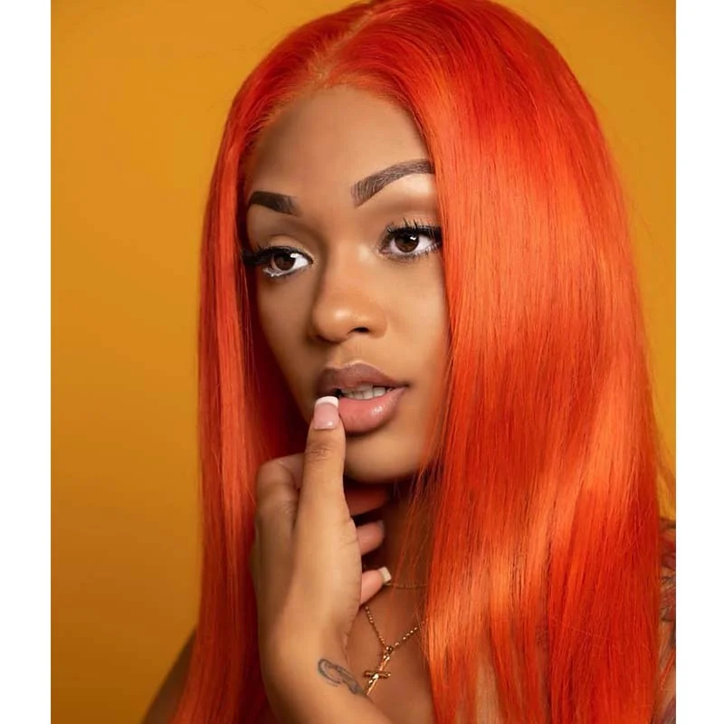 wigs for natural hair look and texture -Orange Color Lace Frontal Wig Straight with Baby Hair Surprisehair