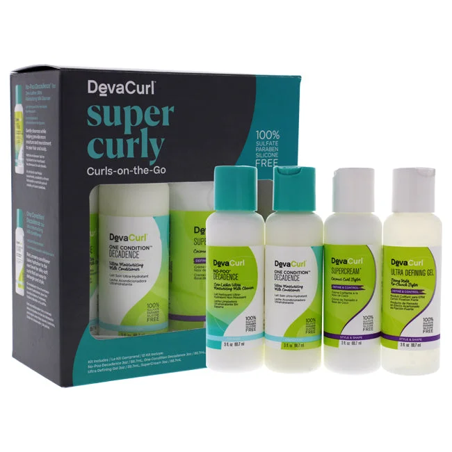 volumizing mousse for fine, flat hair-DevaCurl Super Curly Curls-On-The-Go Kit by DevaCurl for Unisex - 4 Pc 3oz No-Poo Decadence Zero-Lather Ultra Cleanser, 3oz One Condition Decadence Milk Conditioner, 3oz Ultra Defining Gel, 3oz Super Cream