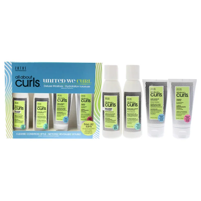 hair products for smooth and silky hair-All About Curls Deluxe Moisture Kit by All About Curls for Unisex - 4 Pc 3oz No-Lather Cleanser, 3oz Quenched Cream Conditioner, 1.7oz Luxe Leave-In Detangler, 1.7oz Taming Cream