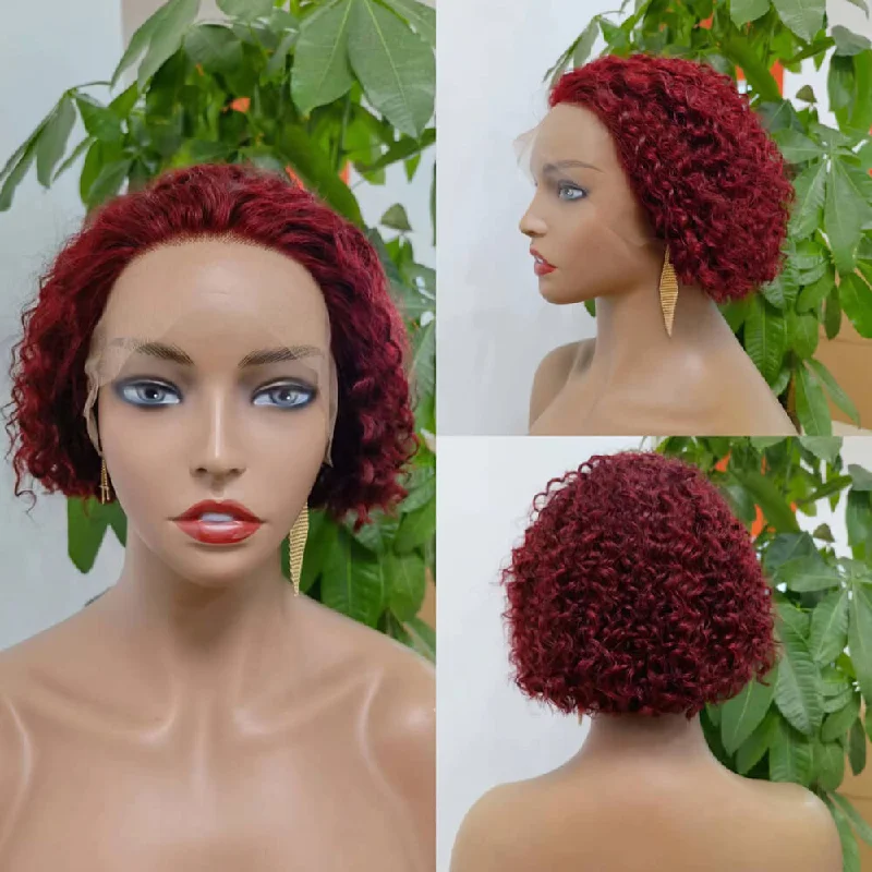 ombre wigs for unique and bold hair color -Short  BOB Curly Lace Wig #99J T-part lace Wig for African American