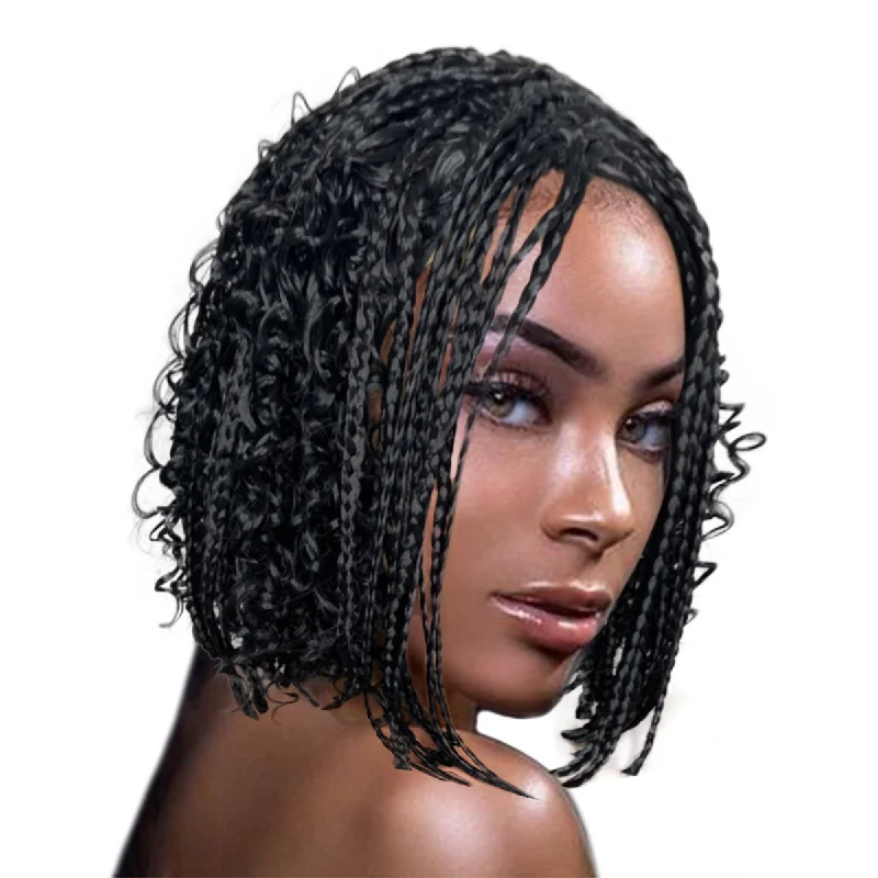 trendy short pixie wigs for modern style -Short Box Braided Bob Wig for Women 14 Inch Curly Goddess Box Braids Wigs