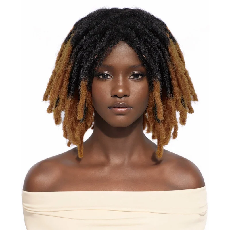 easy-care wigs for busy professionals -Short Dreadlocks Braided Wig 8inch Ombre Brown Braiding Wig for Black Women