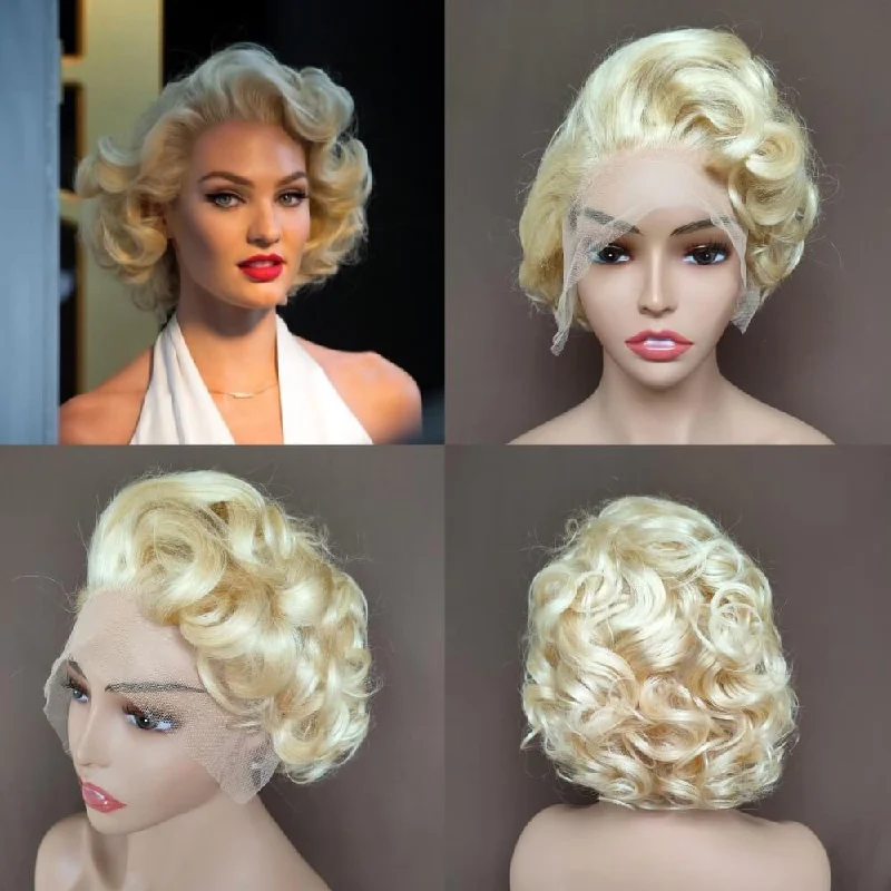 glueless wigs for easy wear and convenience -Side Part Curly Pixie Cut Wig Blonde Brazilian Hair for African American