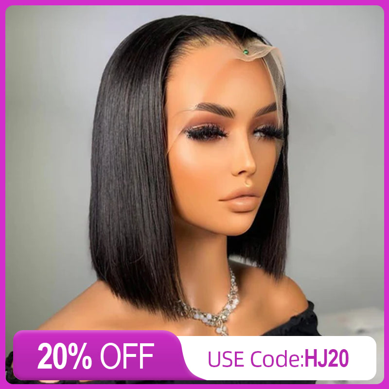 best wigs for women with round face shape -13x4 Transparent Lace Bob Wig Straight  180% Density