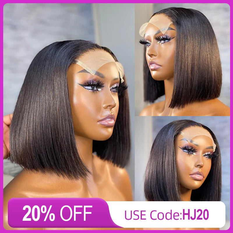 braided wigs for easy protective hairstyles -Straight 4x4 Lace Bob Wigs 180% Density