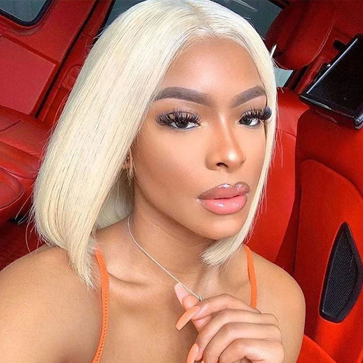 custom wigs for personalized fit and style -#613 Blonde Color 13x6 T-Part Bob Wig Straight Virgin Hair