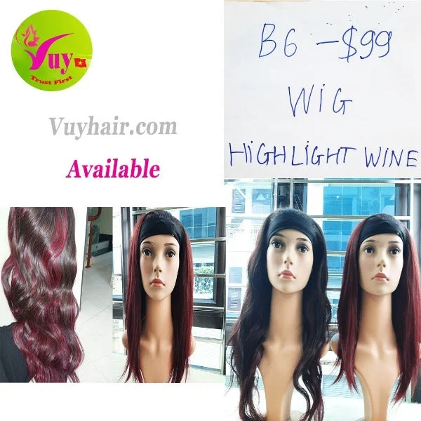 ombre wigs for unique and bold hair color -This is 22" headband  wig highlight wine  hair with density 180% and from Vietnamese hair.