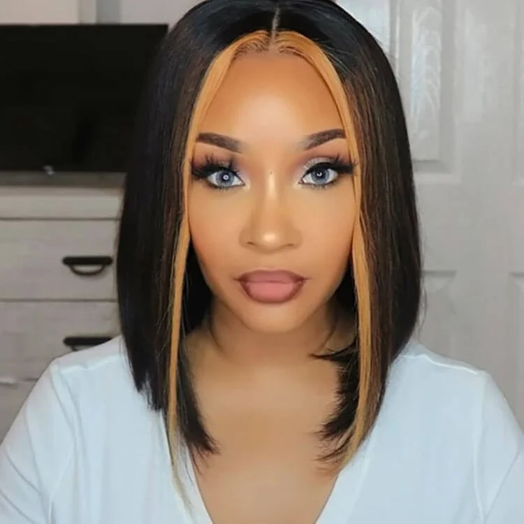 wigs for women with sensitive scalp -TL27 Mix Color Highlight Straight Bob Wig 13x4 Lace Bob Wig