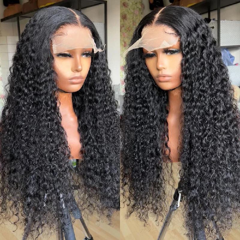 full lace wigs for full head coverage -Transparent Lace Curly Deep Wave 6×6 Closure Hair Wigs 180% Density