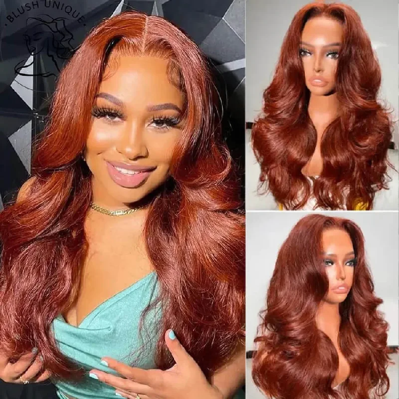 stylish curly wigs for elegant looks -Tuneful Glueless Auburn Brown Colored 13x6 5x5 4x6 Lace Frontal Closure  Body Wave Wigs 180% Density